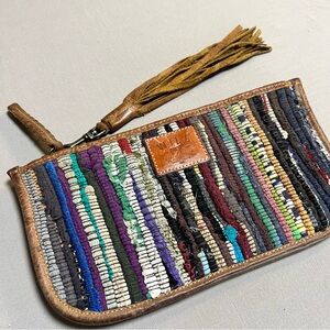 Will Leather Goods Woven Boho Clutch Wristlet • Leather Trim • Multicolor